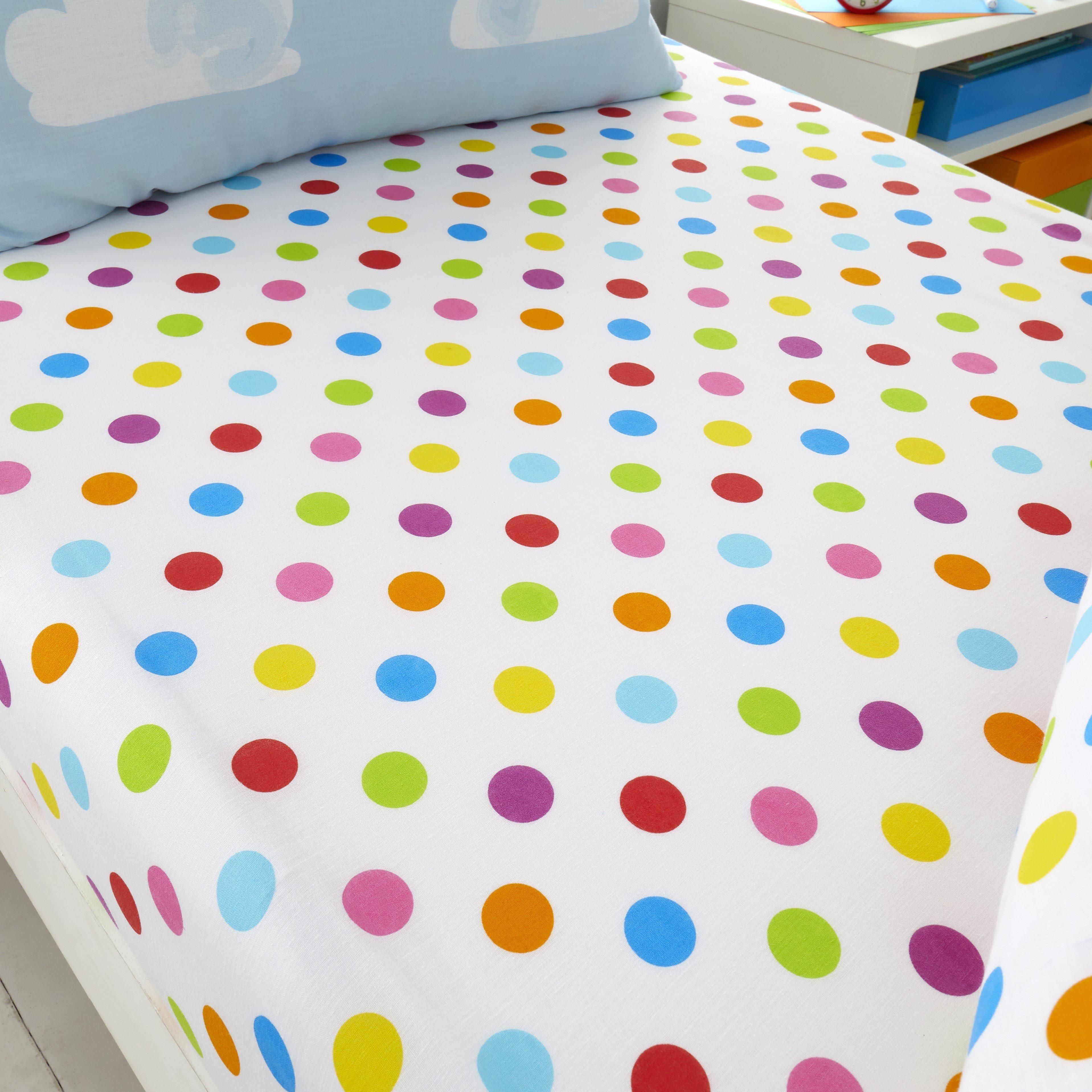 Smart Living Printed Polycotton Duvet Cover Set Or Fitted Sheet Set - Sunny Rainbow in White