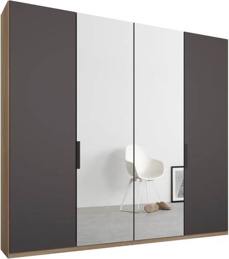 Caren 4 door 200cm Hinged Wardrobe, Oak Frame, Matt Graphite Grey and Mirror Doors