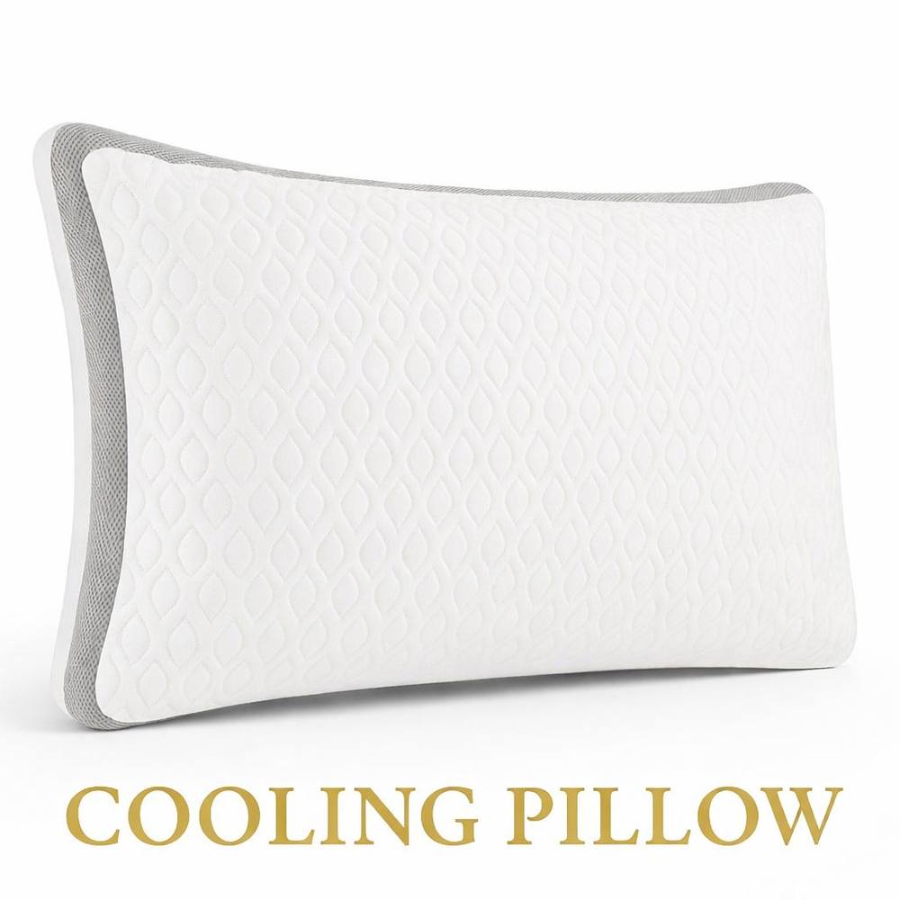 Homes-Linen Cooling Cotton Pillow Soft Support Breathable Mesh Comfort in White