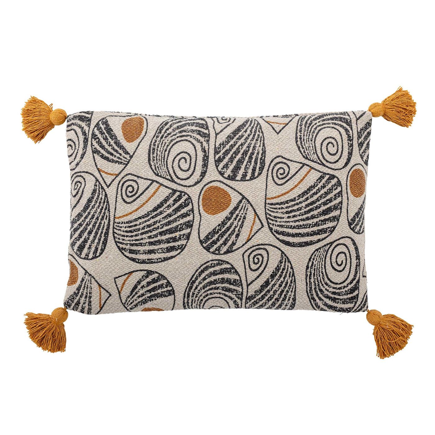 Ochre Swirl and Tassle Cushion