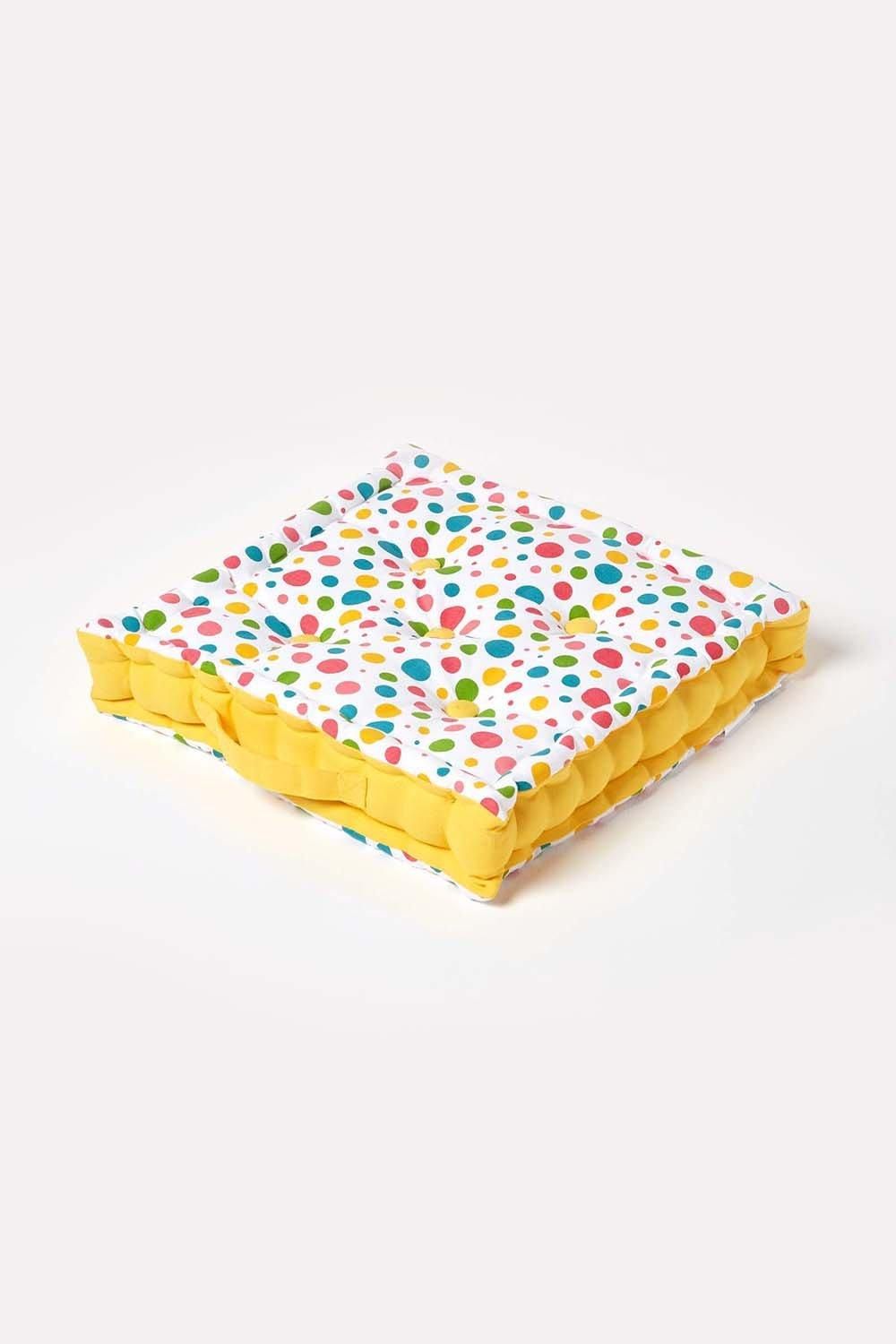 Homescapes Cotton Multi Coloured Polka Dot Floor Cushion