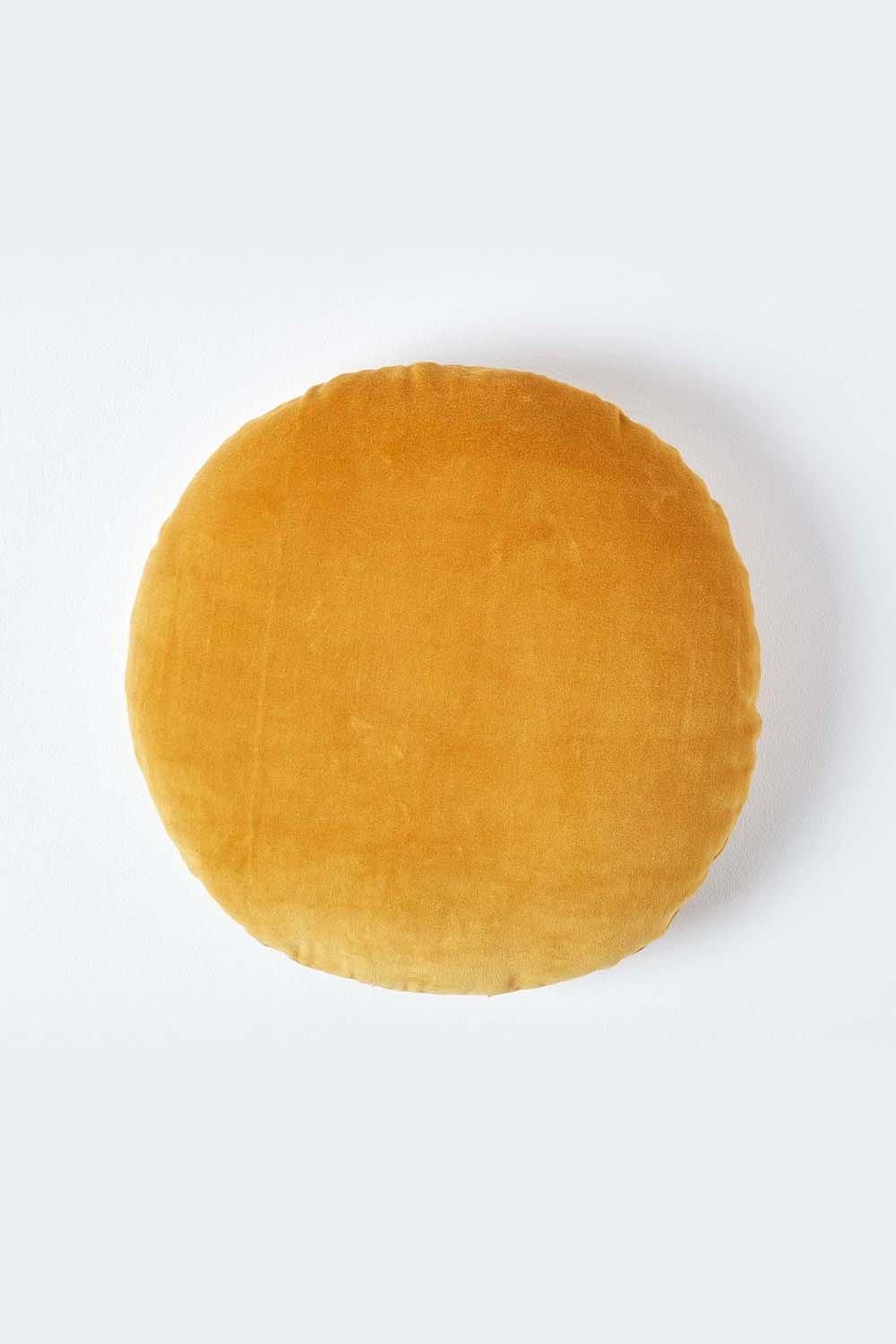 Homescapes Velvet Cushion, 40 cm Round in Mustard