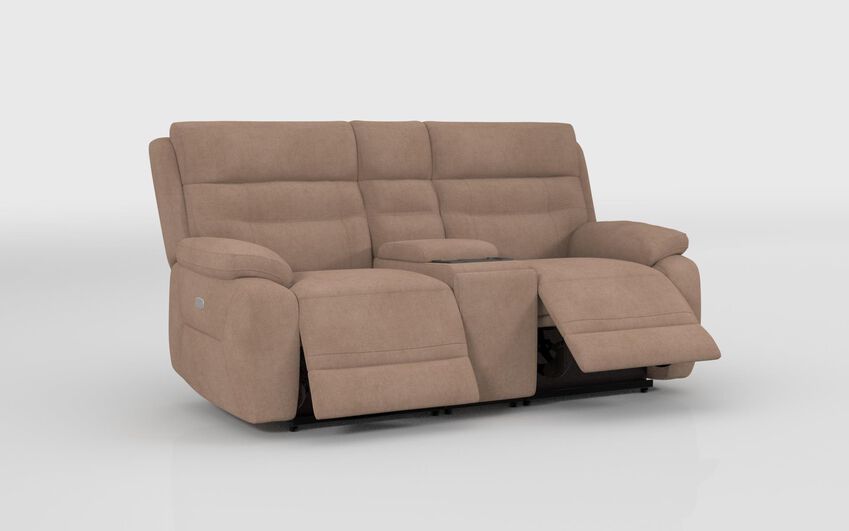 Beige Fabric Fenton 2 Seater Power Recliner Sofa with Media Console