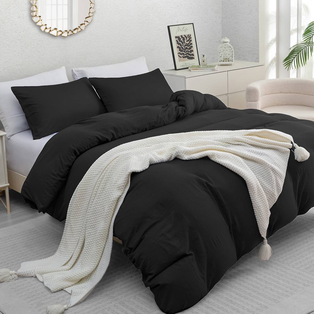 Grace Premium Microfiber Reversible Duvet Cover Set Ultrasoft Bedding in Black