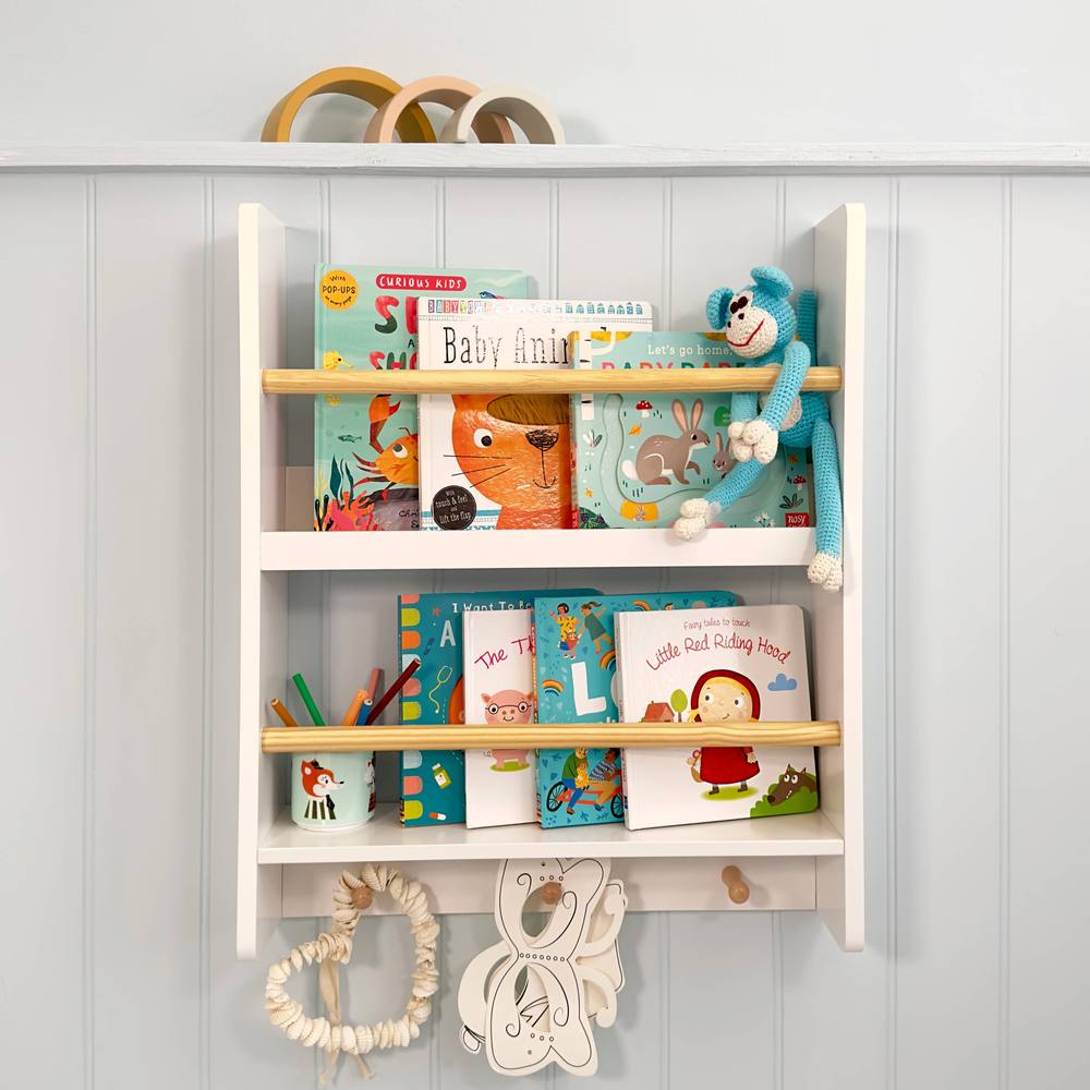 Nöa and Nani Elene Display 2 Tier Shelf Bookcase Wall Mounted & Coathook in White