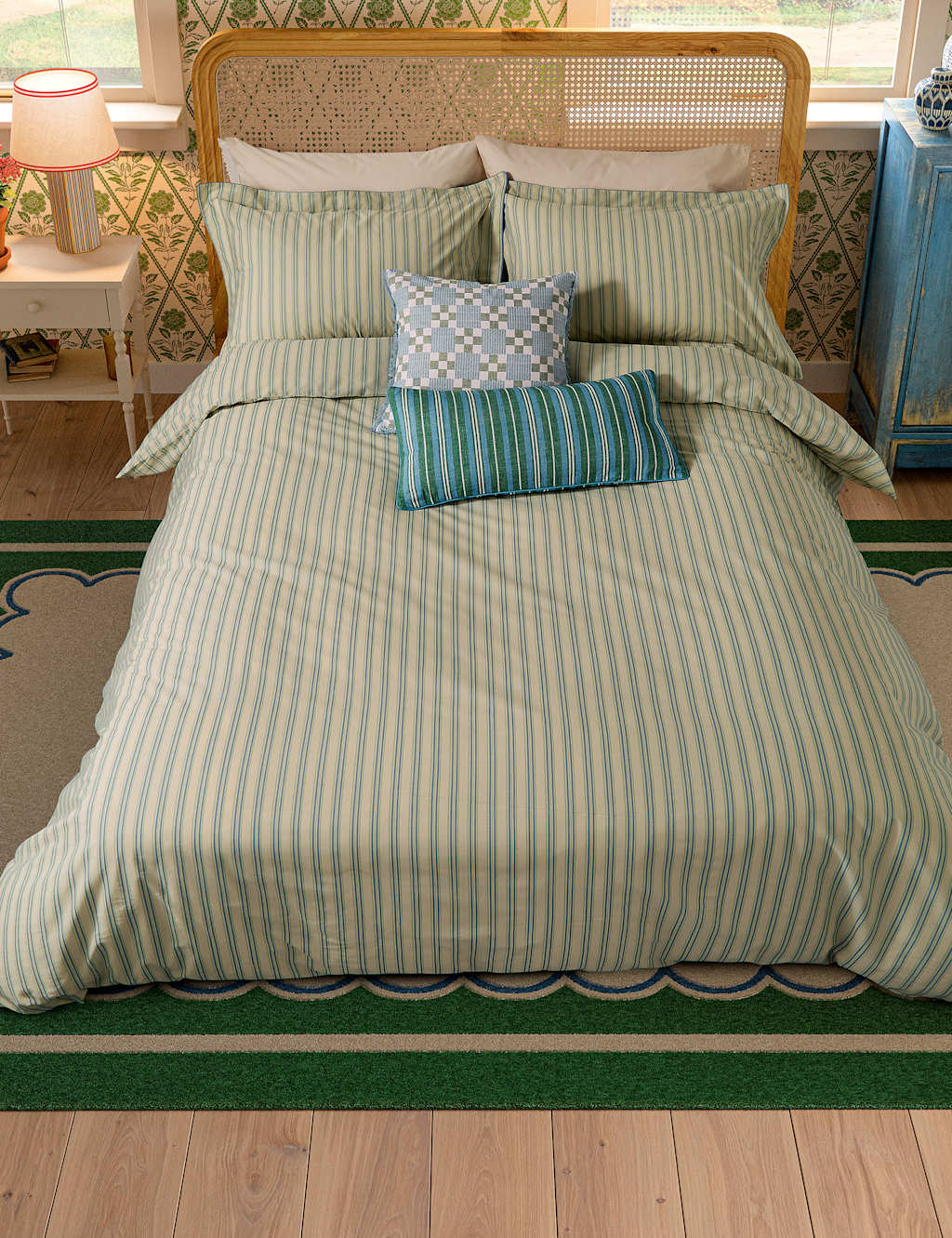 Joules Pure Cotton Ticking Stripe Bedding Set Blue Mix