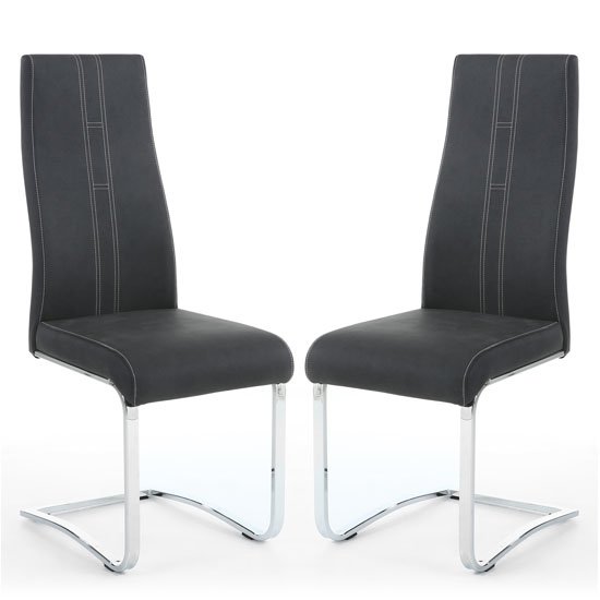 Nova Dark Grey Leather Cantilever Dining Chair In A Pair