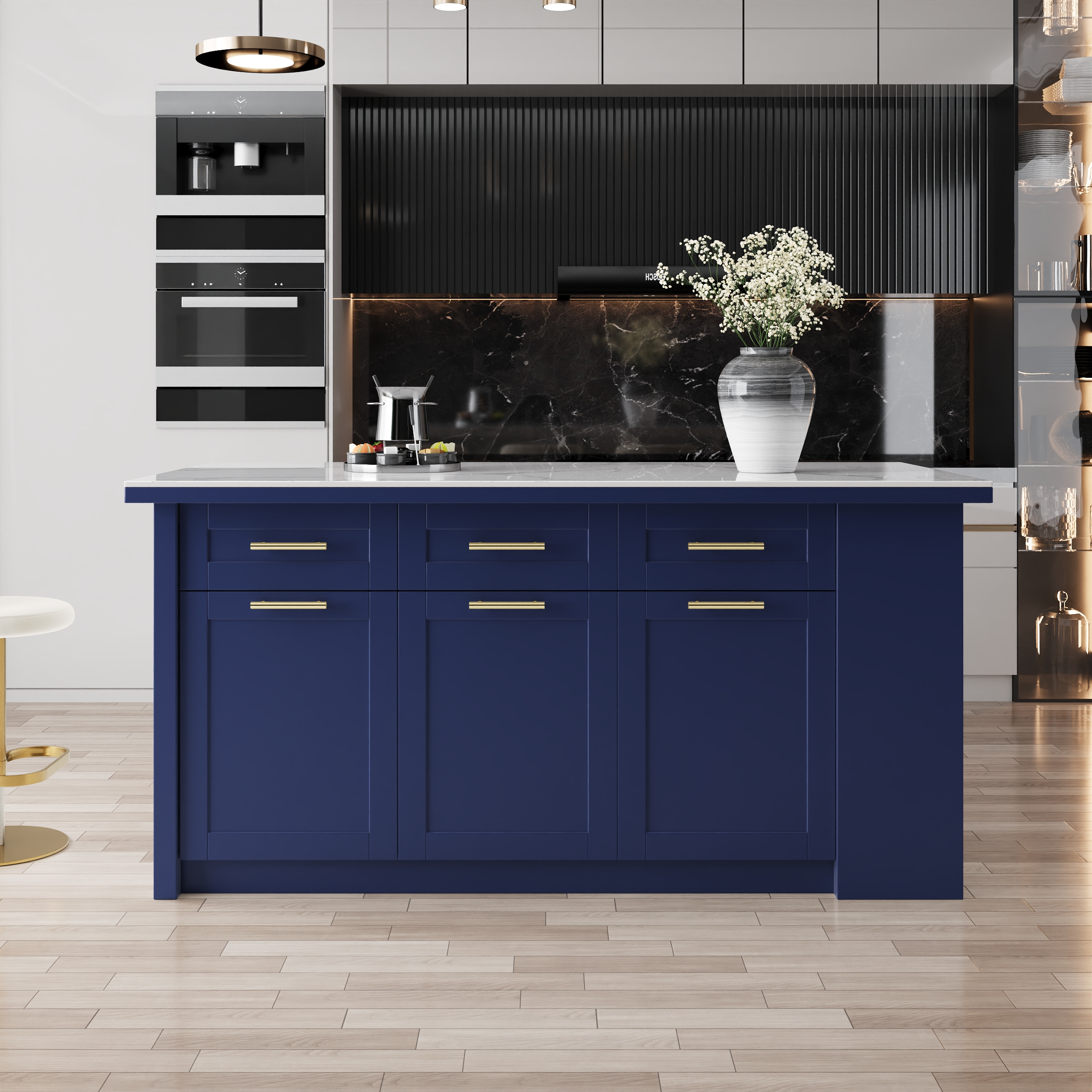 180 cm Kitchen Islands Sintered Stone Blue Modern with Storage Kitchen Cabinet