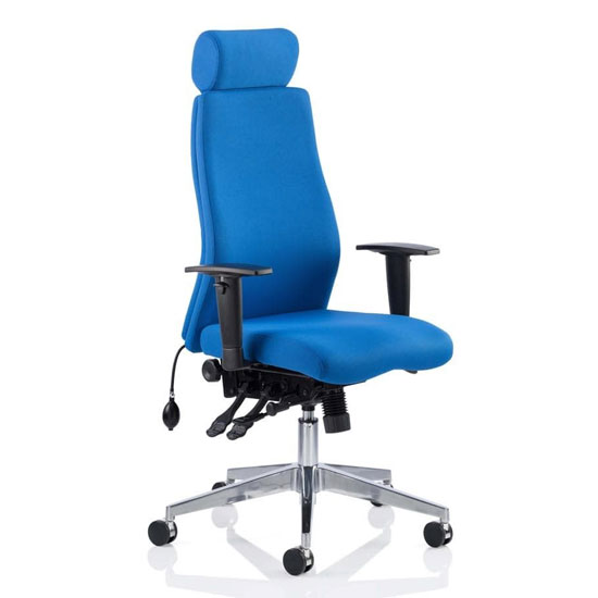 Onyx Ergo Fabric Headrest Office Chair In Blue With Arms