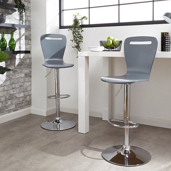 Long Island Grey Wooden Gas-lift Bar Stools In Pair