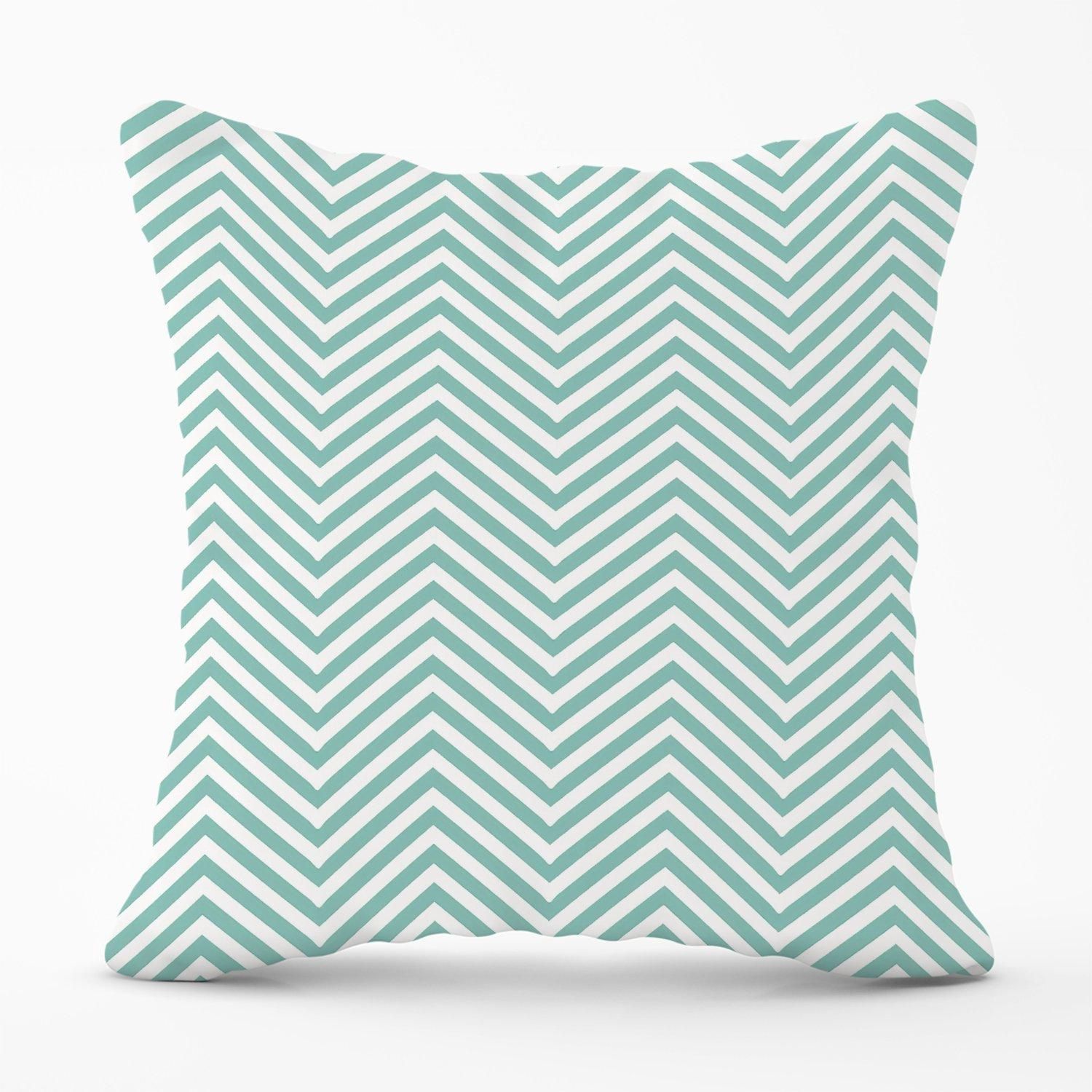 Warren Reed - Designer Geometric Chevron Pattern Outdoor Cushion in Green