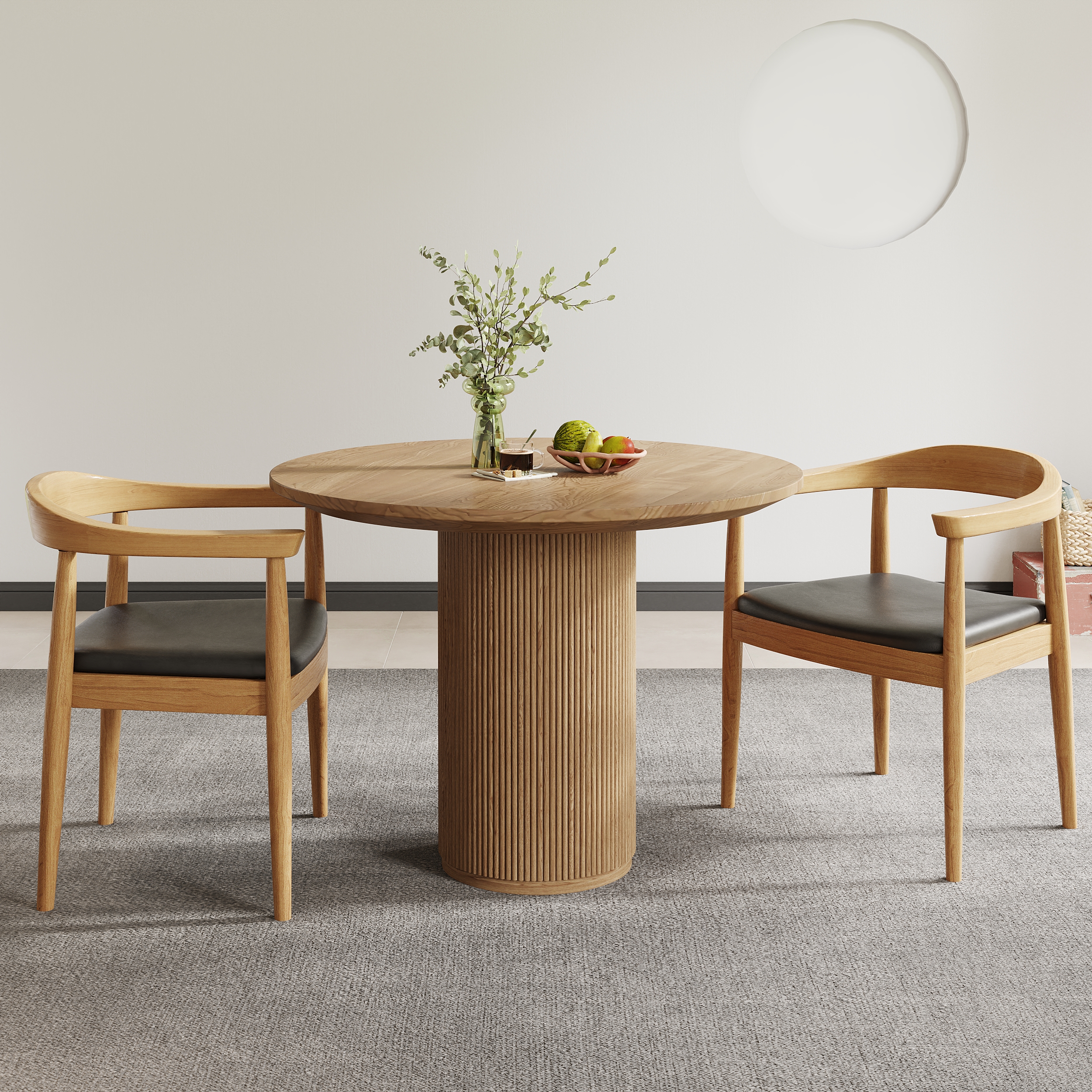 1000mm Round Small Dining Table for 2-4 Person Walnut Wood Tabletop
