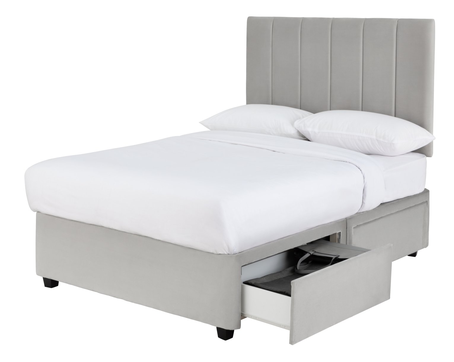 Forty Winks Velvet 1000 Pocket 4 Drawer Silver Divan- Double