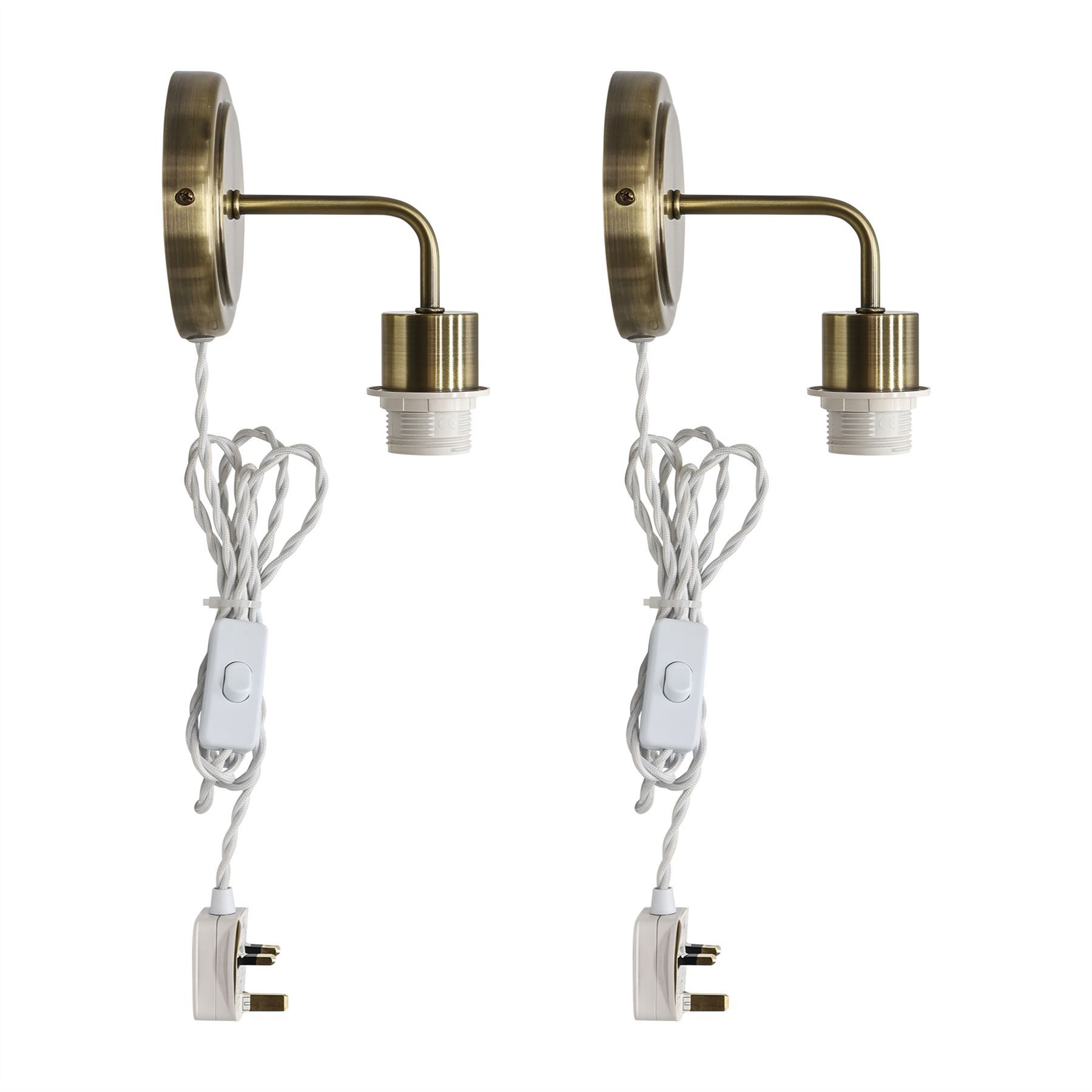 First Choice Lighting Set of 2 Toby - Antique Brass Plug in Wall Light Fittings Only in Gold