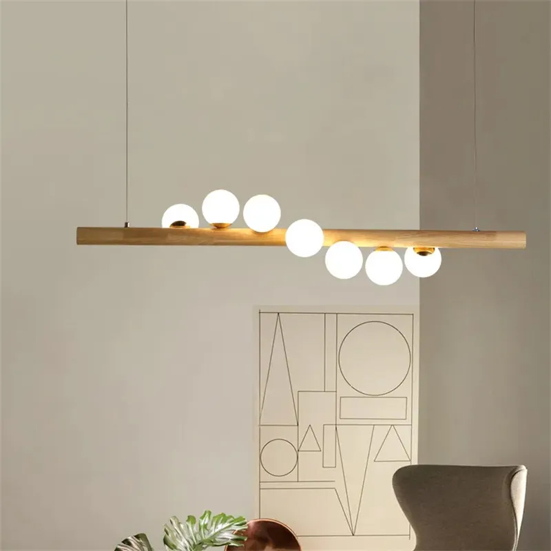 Linearc Modern Linear Pendant Light Glass Globe 7-Light Kitchen Island Light