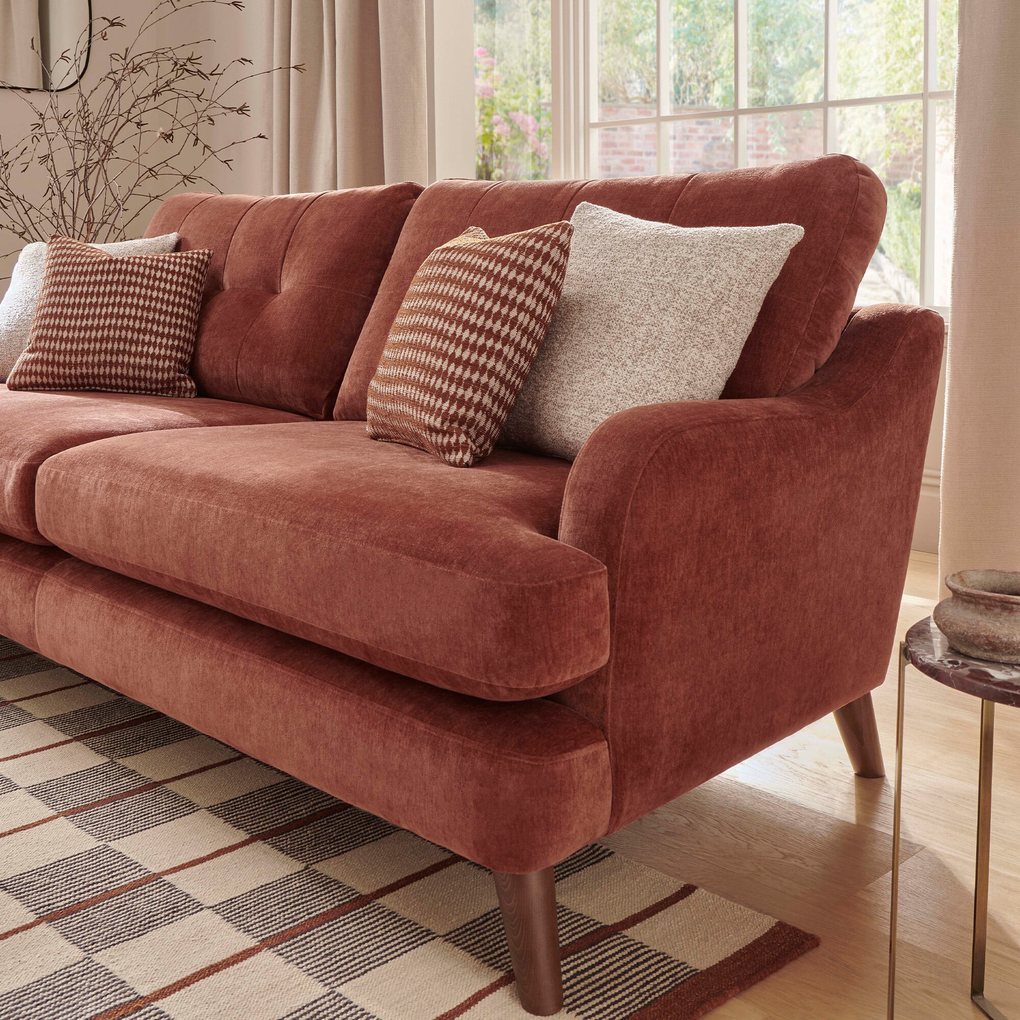 Loften Extra Large Sofa-Witton Brick+A Walnut Feet, Red Fabric | Barker & Stonehouse 3