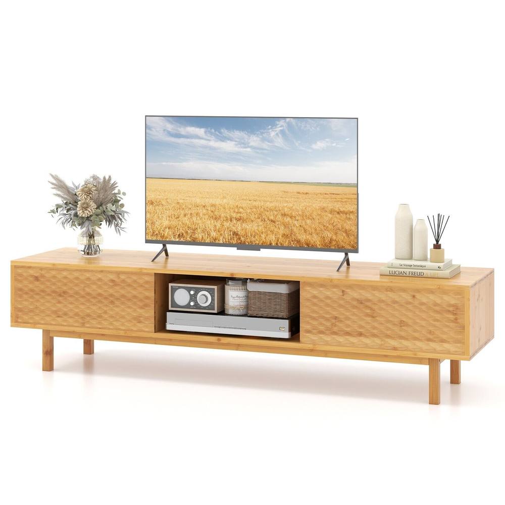 Costway Bamboo TV Stand for 65" TVs 160cm Mid Century Modern TV Console Table in Natural