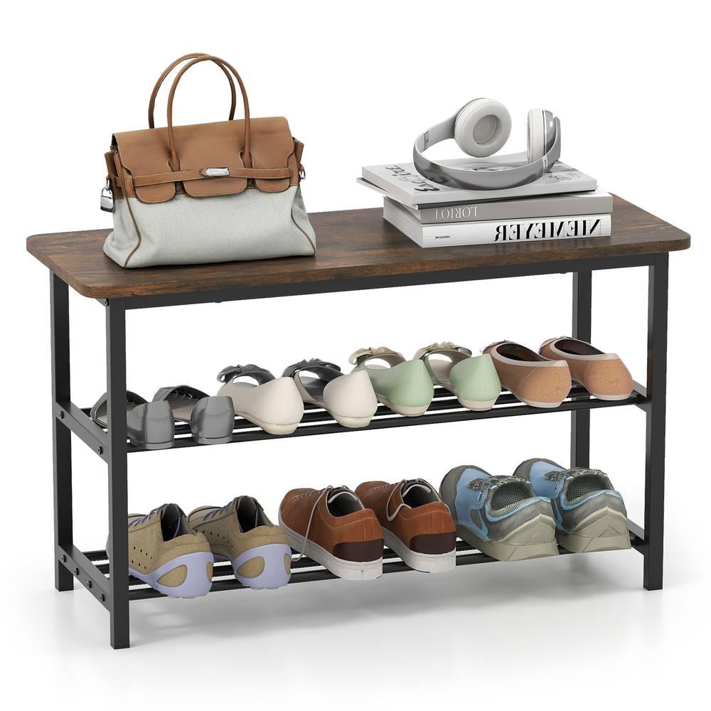 Costway 3-Tier Shoe Rack 80 cm Shoe Storage Bench Freestanding Boot Organizer in Brown