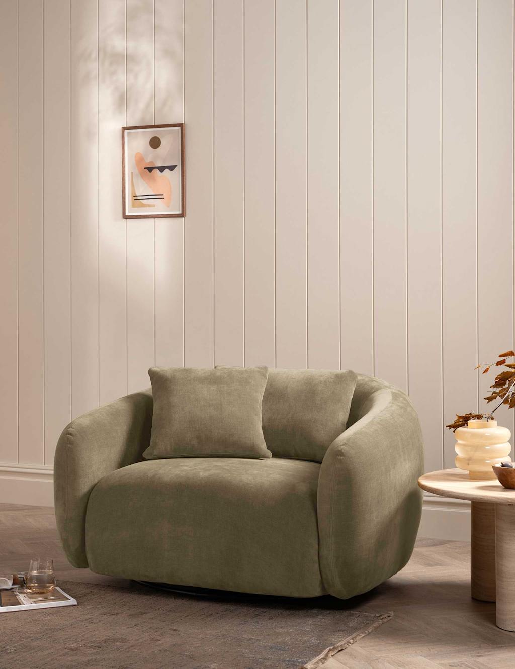 BARKER AND STONEHOUSE Cocoon Chenille Swivel Snuggle Chair Light Grey