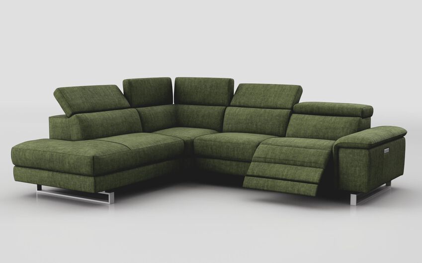 Green Fabric Viserba 2 Corner 3 RHF Power Recliner with Power Head Tilt & LHF Chaise with Manual Head Tilt