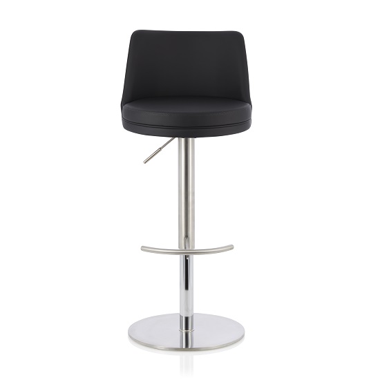 Niven Bar Stool In Black Faux Leather And Stainless Steel Base