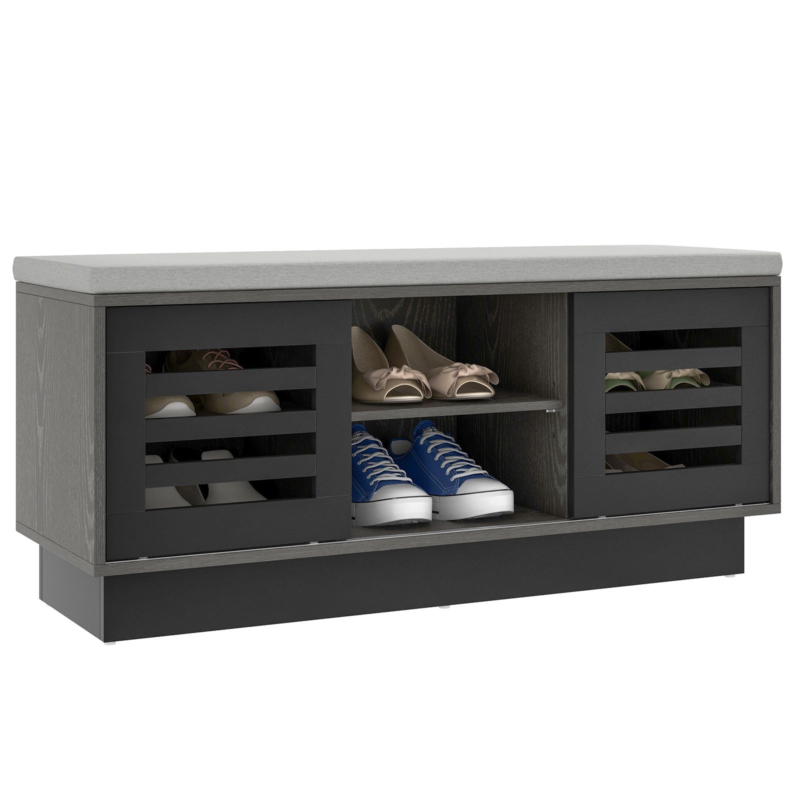 Costway Shoe Rack Storage Bench Organizer W/Cushion Adjustable Shelf Slide Door Grey