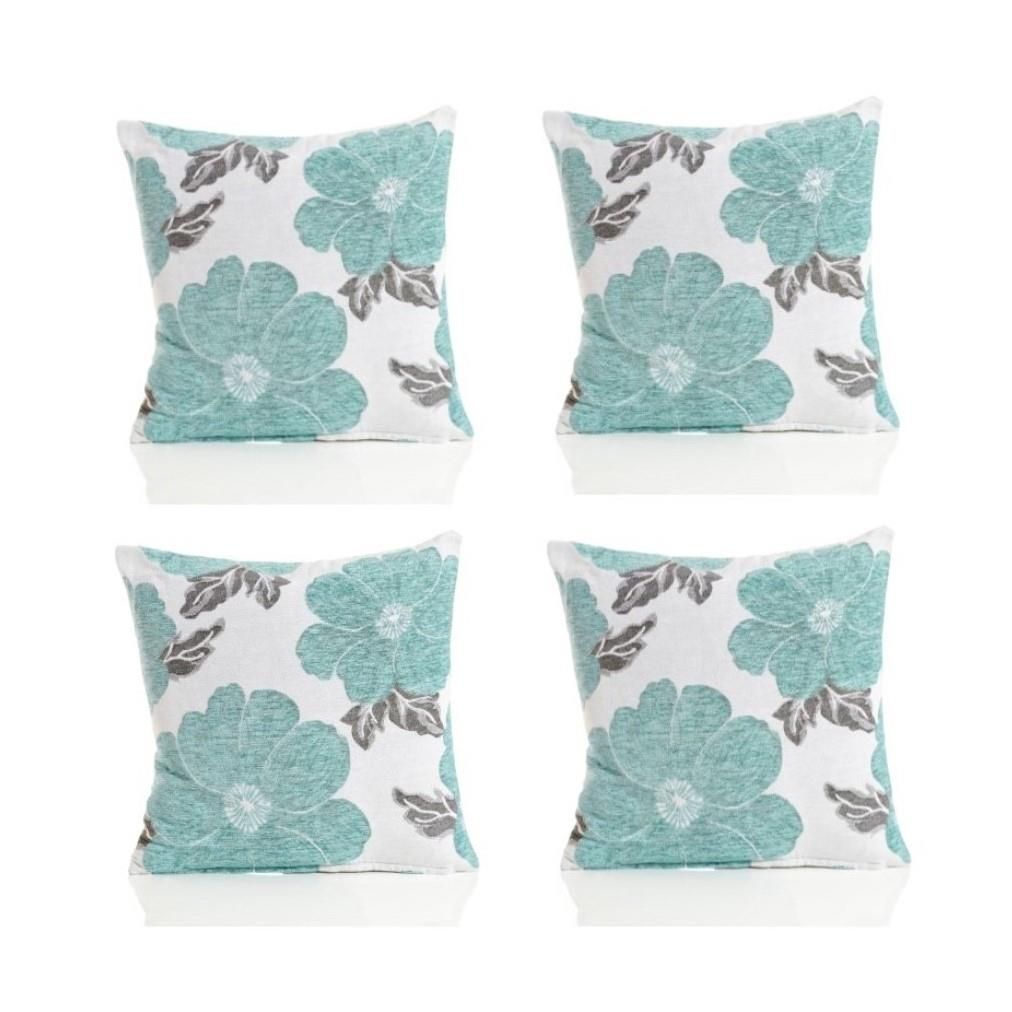 Luxury Living Poppy Chenille Cushions Set of 4 - Luxurious Floral Design, Thick Jacquard Fabric, Easy-Care with Wide Zip