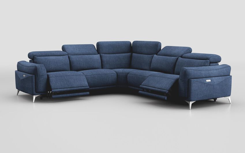 Blue Fabric Gattolino 2 Corner 2 Power Sofa with Manual Head Tilt