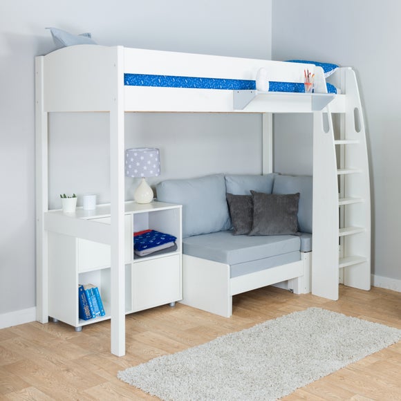 Uno High Sleeper with Corner Sofa and Cube Unit Pine