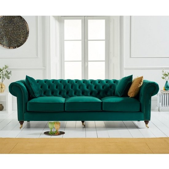 Holbrook Chesterfield 3 Seater Sofa In Green Velvet