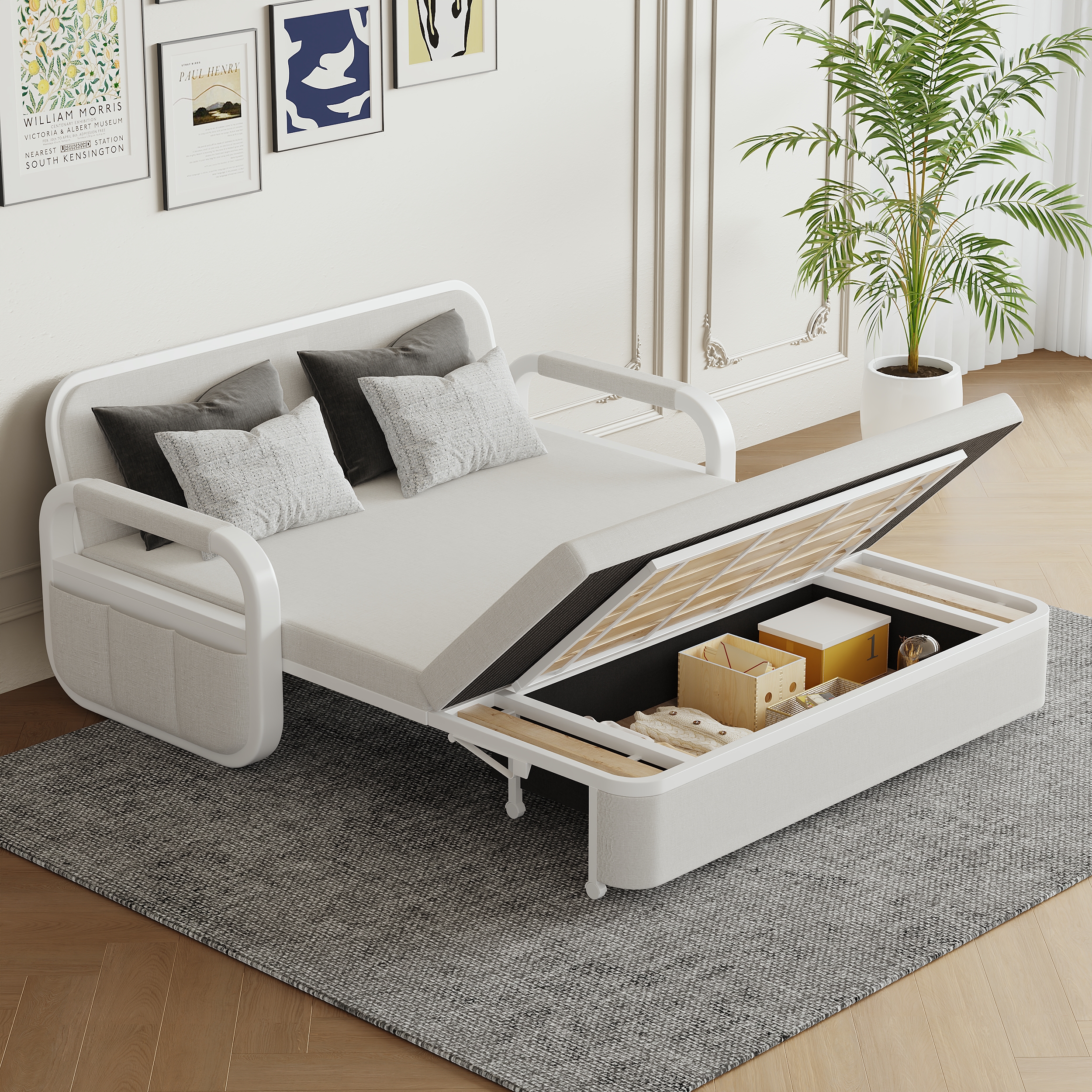 Cotton and Linen Sofa Bed Light Grey Sofa Sofa Loveseat with Solid Wood Frame