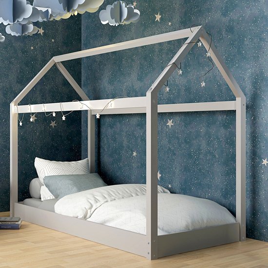 Hickory Wooden Single House Bed In Grey