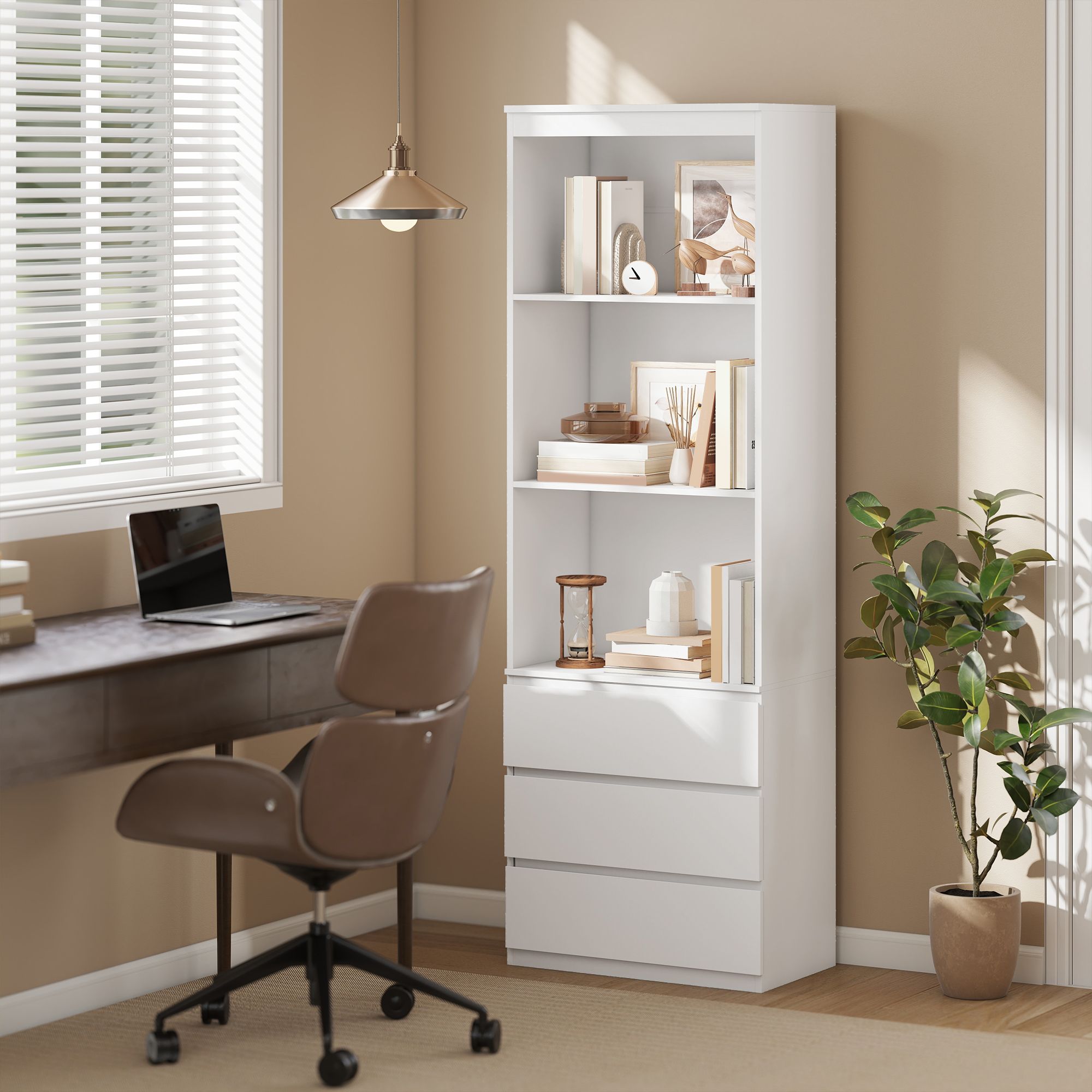 HOMCOM 180cm Tall Bookcase with Storage, Free Standing Bookshelf with 3 Shelves & 3 Drawers, Display Cabinet for Living Room, Home Office, Bedroom