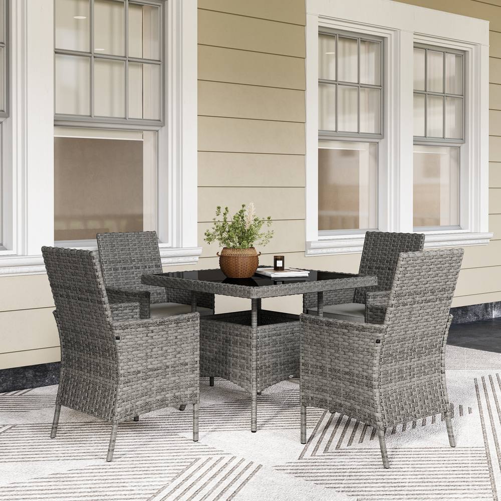 OUTSUNNY 4 Seater Rattan Garden Furniture Set with Cushion in Grey