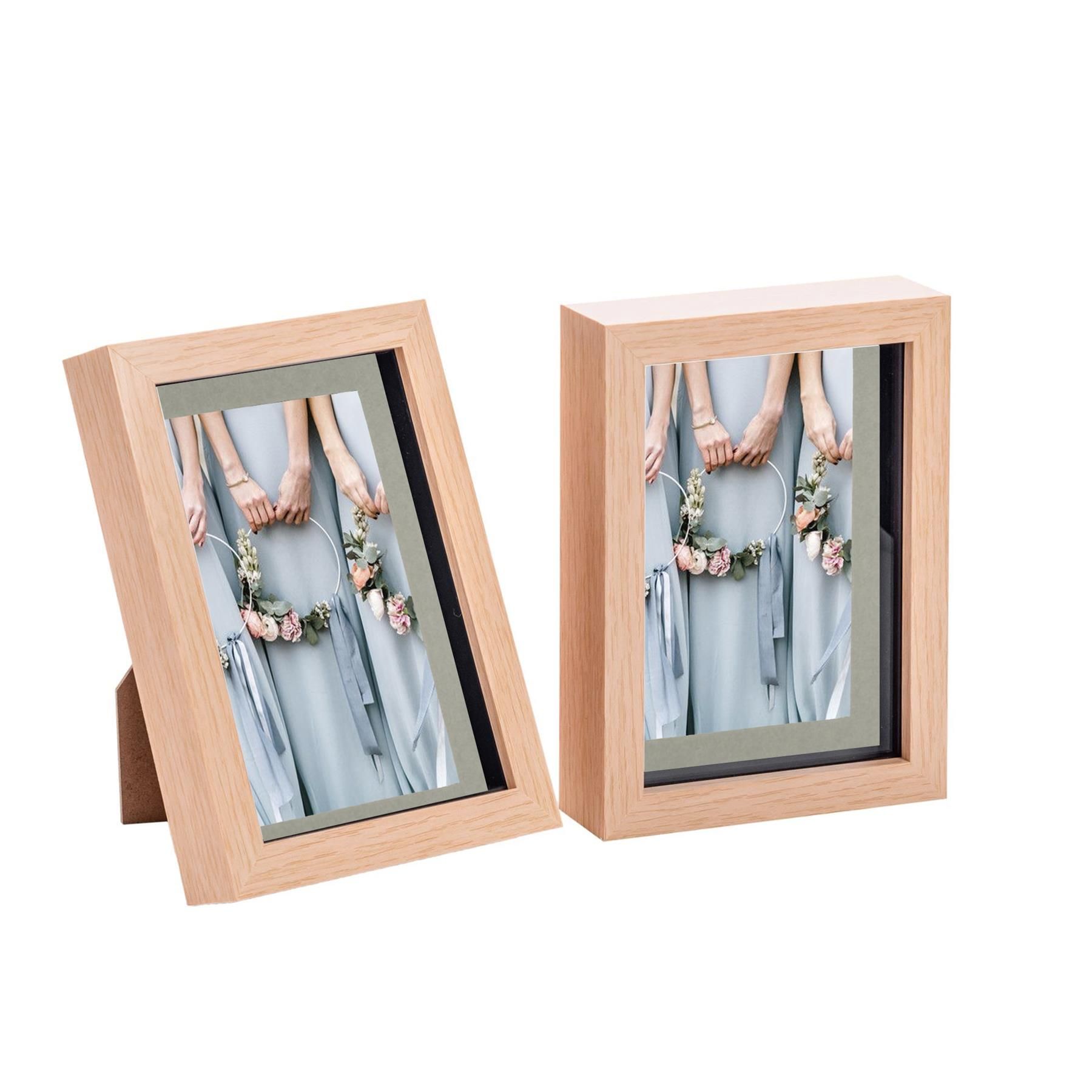 Nicola Spring 3D Box Photo Frames - 5 x 7" with 4 x 6" Mount - Black Mount - Pack of 2 in Light Brown