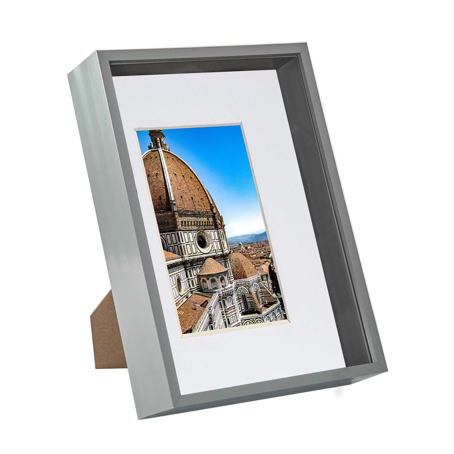 Nicola Spring 3D Deep Box Frame with A5 Mount - A4 (8" x 12") - White Mount in Grey
