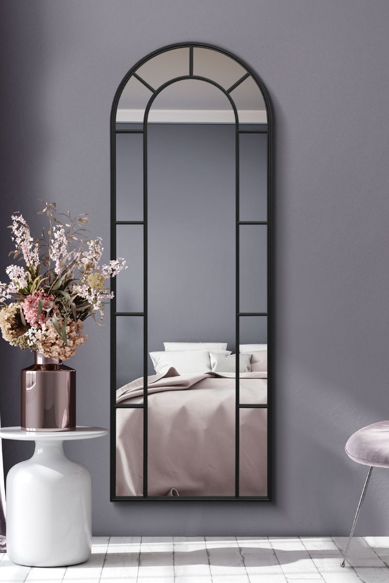 MirrorOutlet Black Framed Arched Leaner/Wall Mirror 67" X 24" (170CM X 60CM)