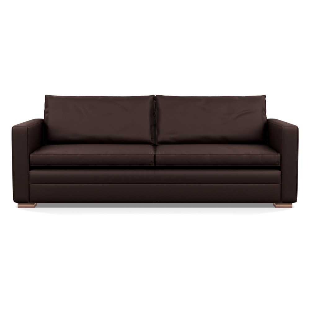 Heal's Palermo 4 Seater Sofa Leather Grain Chocolate 066 Brass and Walnut