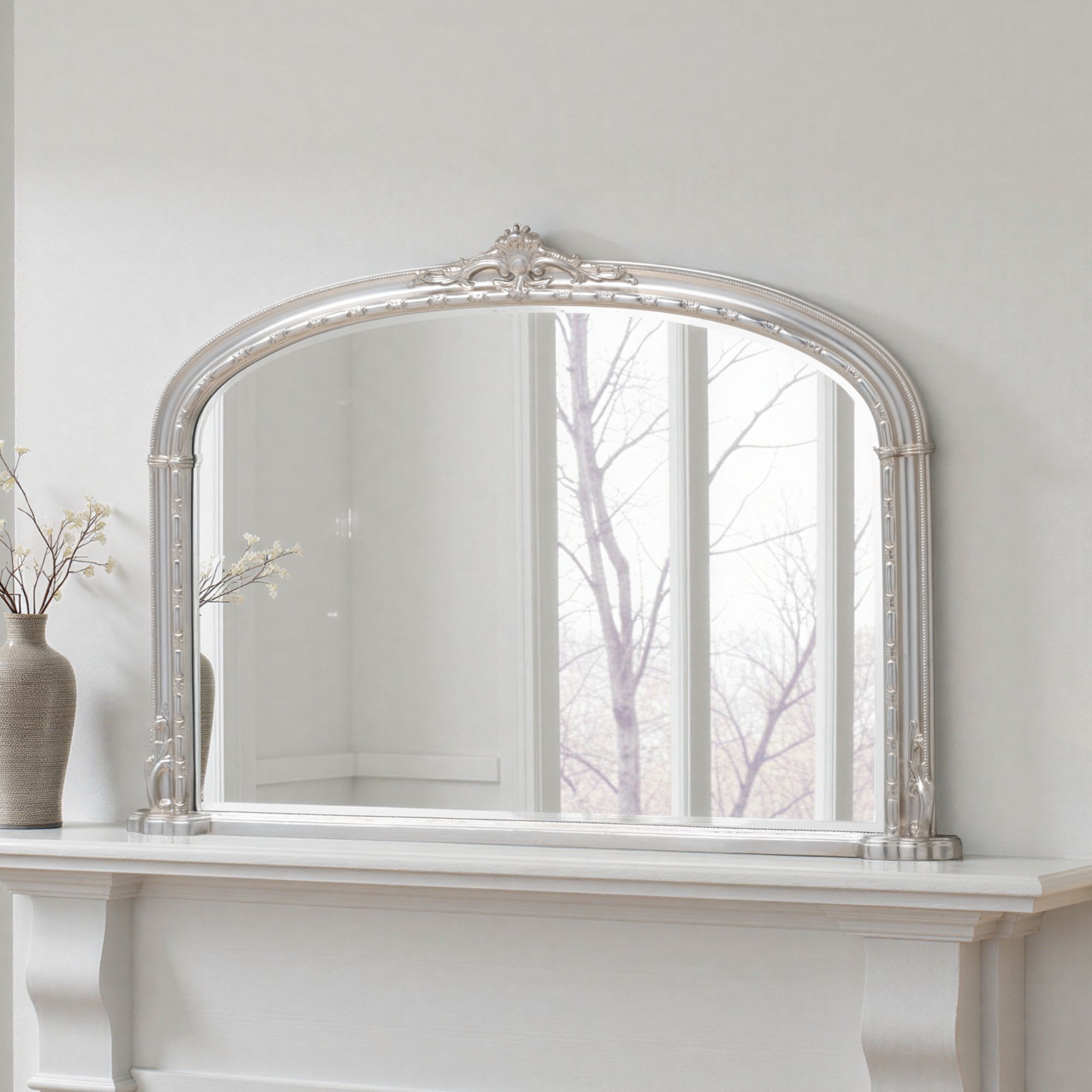 Yearn Mirrors Overmantle Mirror Arched 127(w) x 89cm(h) Victorian Mirror in Silver 2