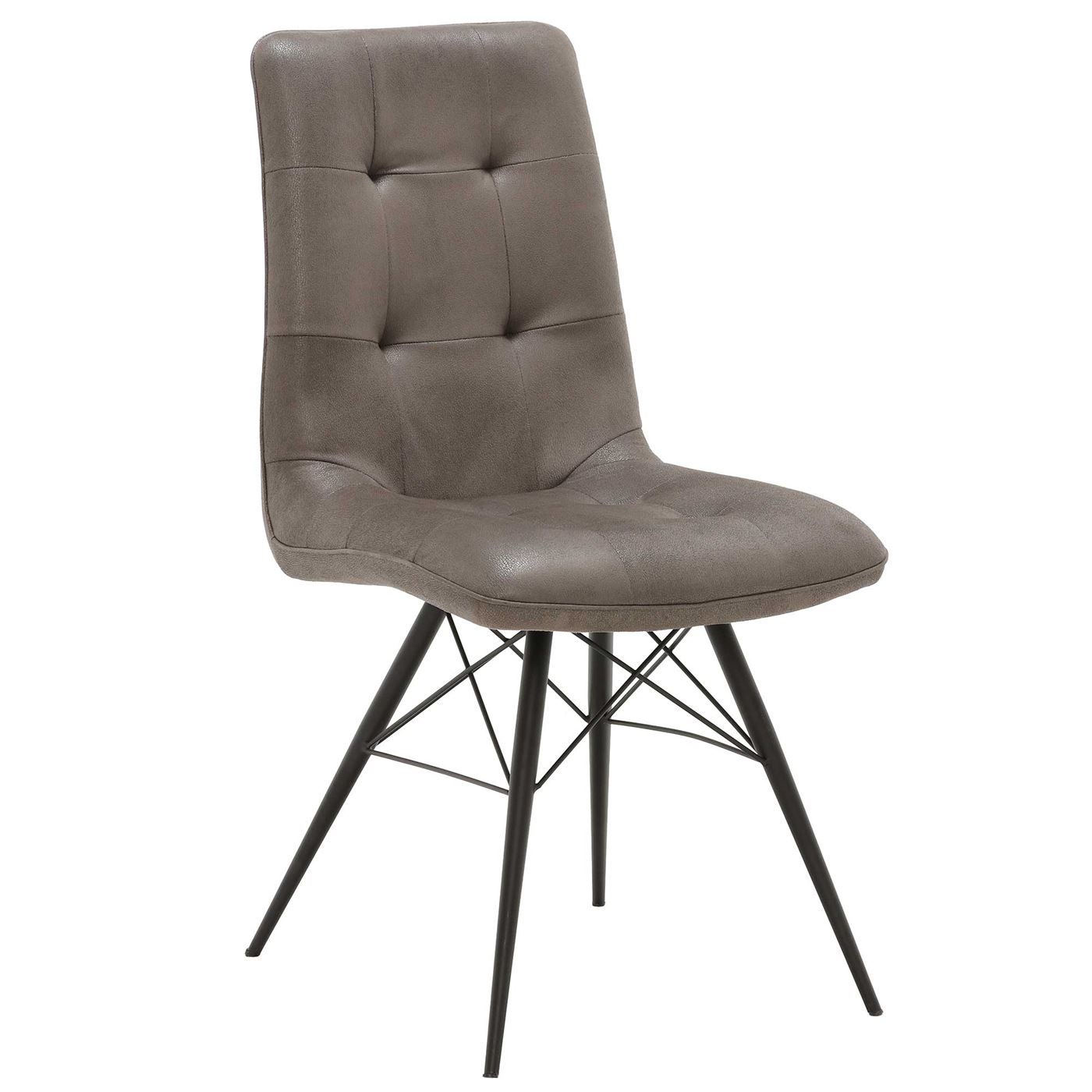 Hix Upholstered Dining Chair - Grey - Leather - Quilted - W45 x D62.5 x H94cm - Barker & Stonehouse