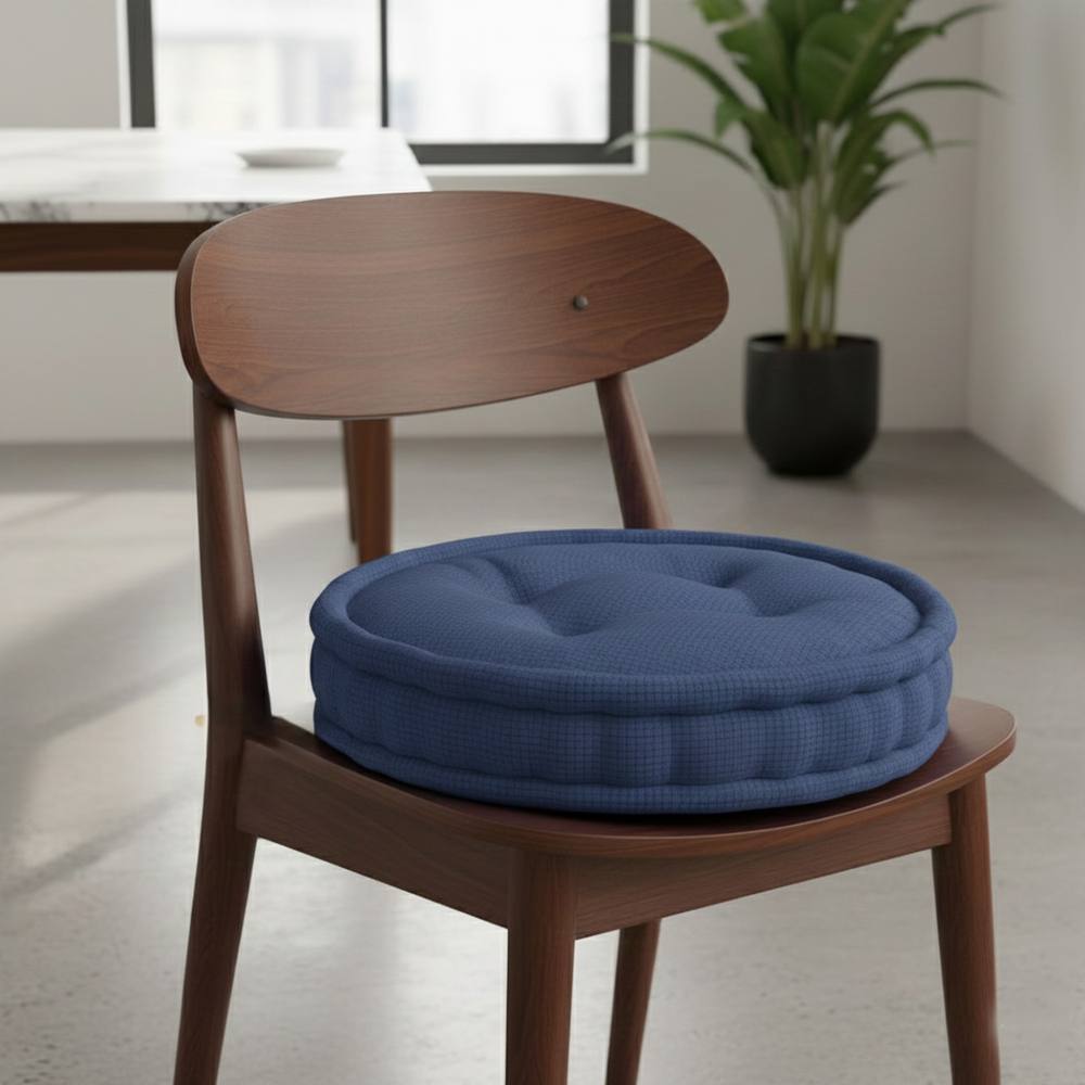 Snug City Teddy Fabric Round Booster Cushion Soft Seat Riser Pad Dining Chair in Navy