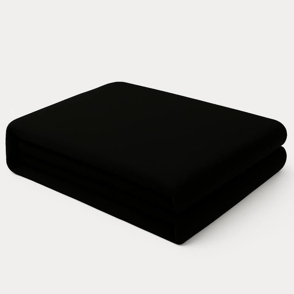 Homes-Linen Plain Dyed Flat Sheet Polycotton Blend Easy Care Bed Linen in Black