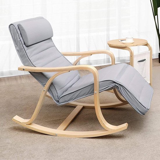 Orani Rocking Chair In Grey With Wooden Armrests