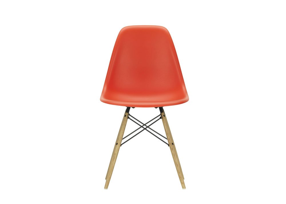 Vitra Eames DSW Side Chair New Height Poppy Red Ash Honey Base