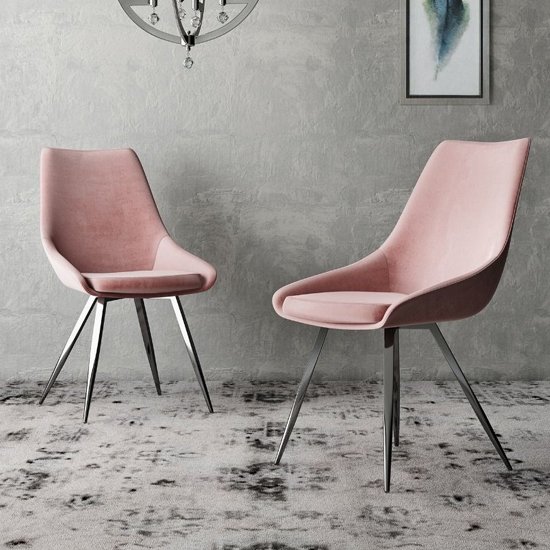 Lanna Pink Velvet Fabric Dining Chairs In Pair
