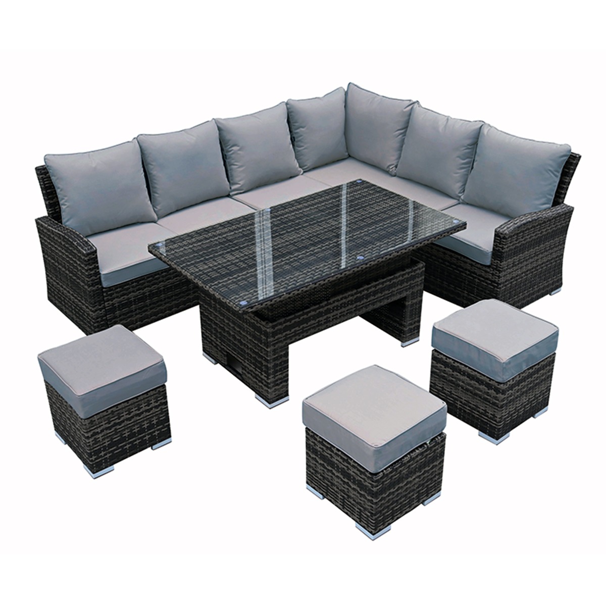 Corner Garden Dining Set & 3 Garden Stools - UV Protected , All Weather - Grey/Grey - Barker & Stonehouse