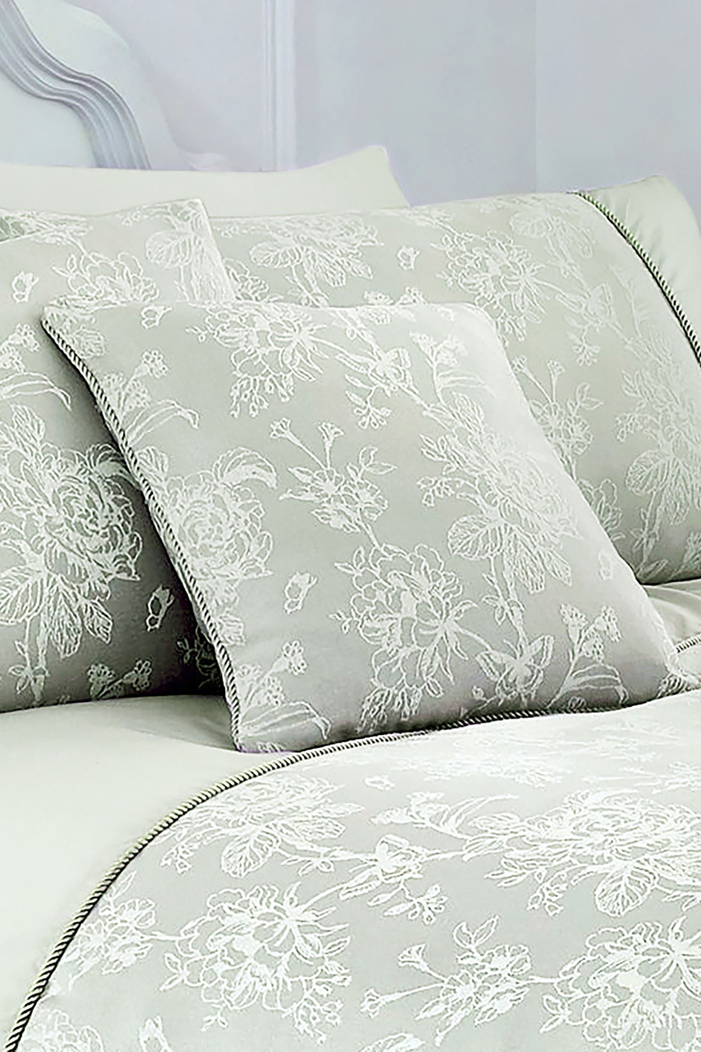 Dreams & Drapes 'Jasmine' Floral Jacquard Filled Cushion in Green