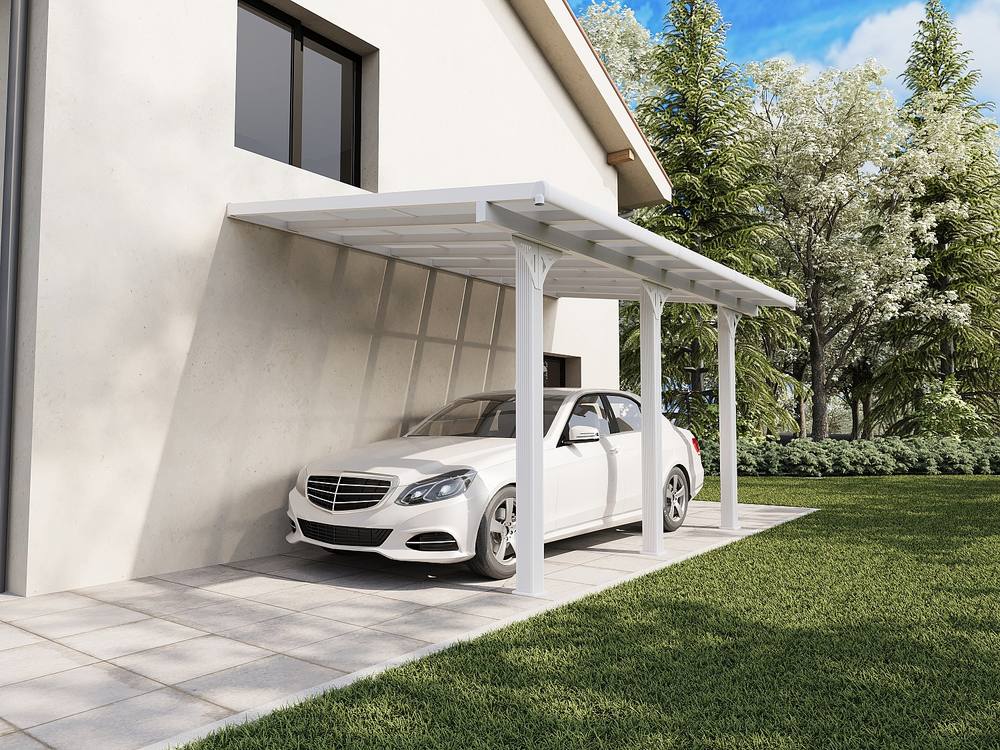 Vente-unique Lean-To Aluminium Carport Pergola With Polycarbonate Roof - 15, 13 Cm in White