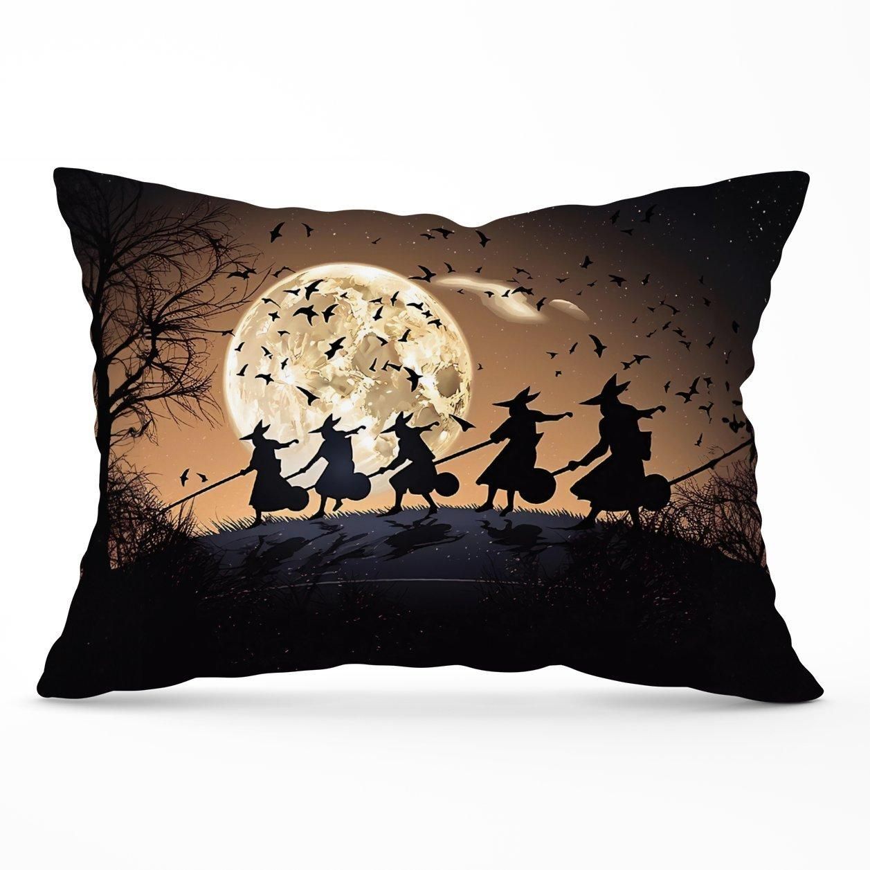 Warren Reed - Designer A Group Of Witches Riding Broomsticks Cushions in Brown