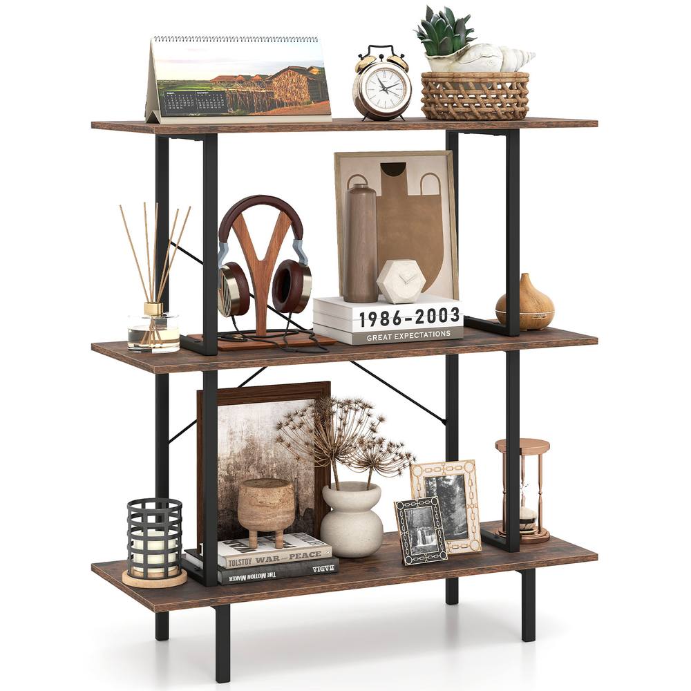 Costway 3-Tier Bookshelf Industrial Bookcase w/ Open Shelves Display Shelf in Brown